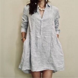 Halston Linen Long Sleeve Flowy Relaxed Dress